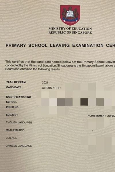 PSLE Certificate of a kid scoring AL1 for math